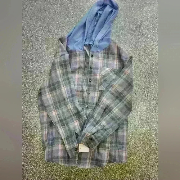 WOMEN'S HOODED PLAID SHACKET SIZE SMALL NWOT - Picture 2 of 5